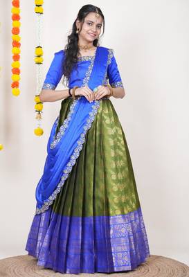 Green Embroidered Taffeta lehenga choli 1