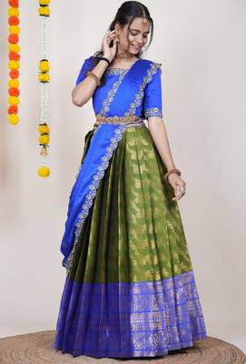 Green Embroidered Taffeta lehenga choli 3