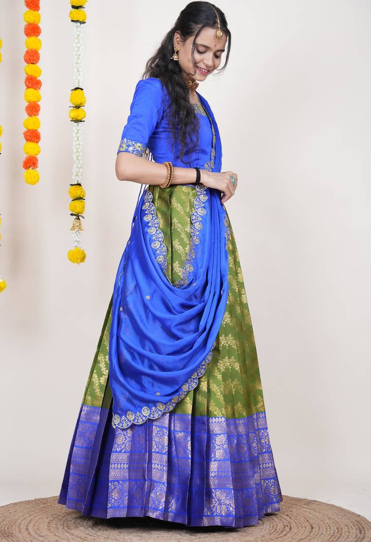 Green Embroidered Taffeta lehenga choli