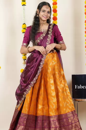 Orange Embroidered Taffeta lehenga choli