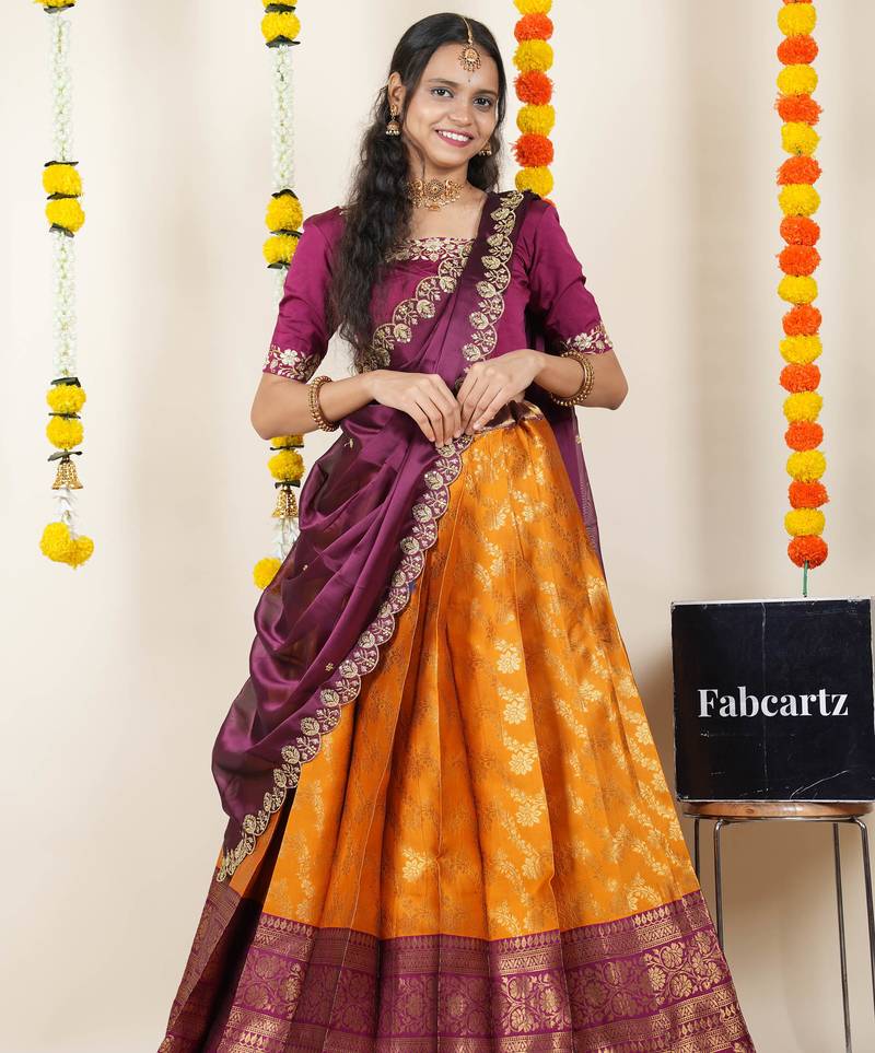 Orange Embroidered Taffeta lehenga choli