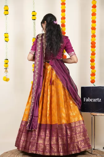 Orange Embroidered Taffeta lehenga choli