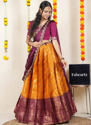 Orange Embroidered Taffeta lehenga choli 3