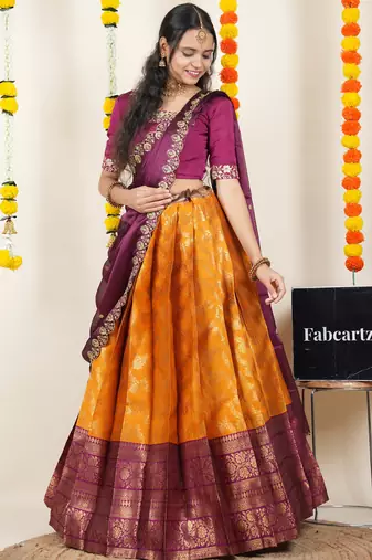 Orange Embroidered Taffeta lehenga choli