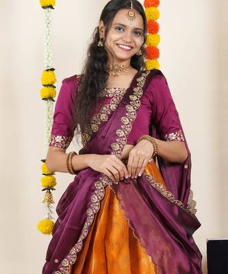 Orange Embroidered Taffeta lehenga choli 4