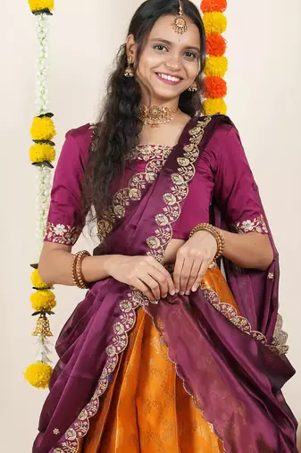 Orange Embroidered Taffeta lehenga choli