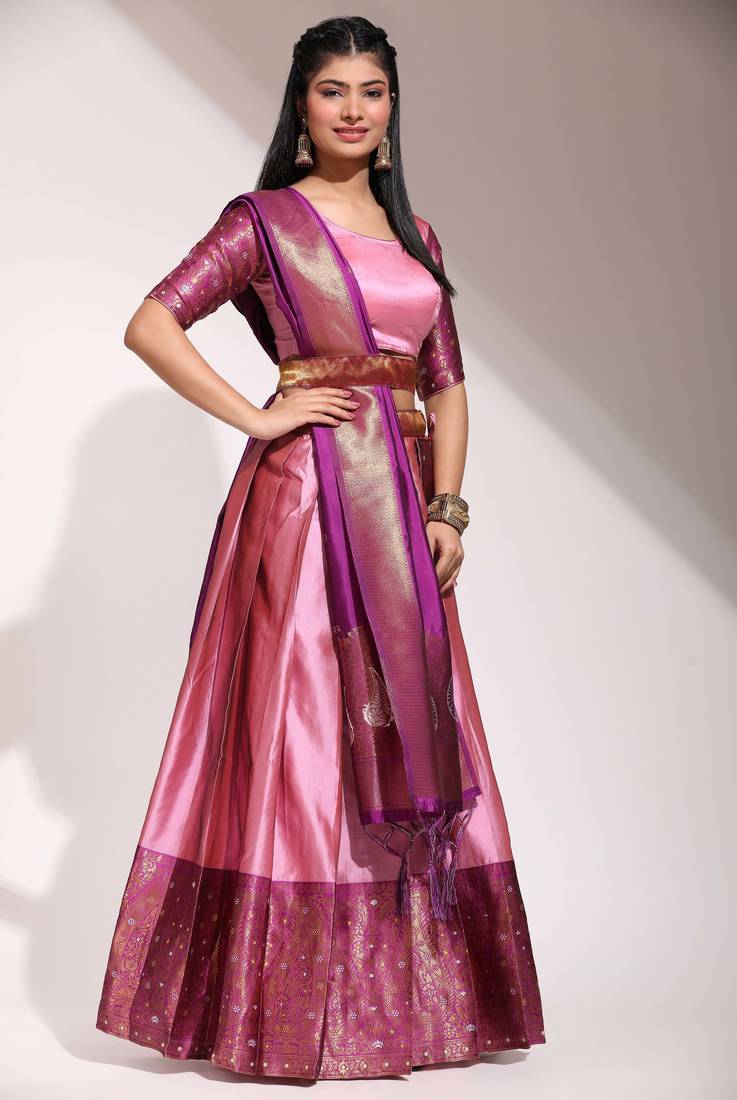 Pink Embroidered Art Silk lehenga choli