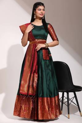 Green Embroidered Art Silk lehenga choli 1