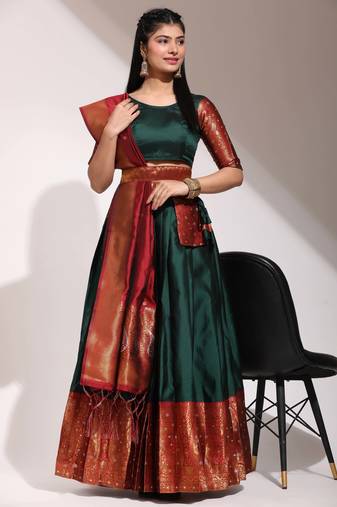 Green Embroidered Art Silk lehenga choli