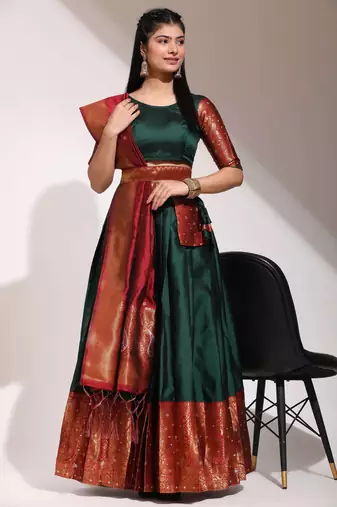 Green Embroidered Art Silk lehenga choli
