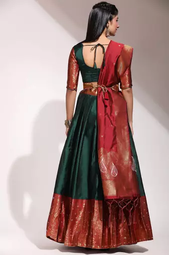 Green Embroidered Art Silk lehenga choli