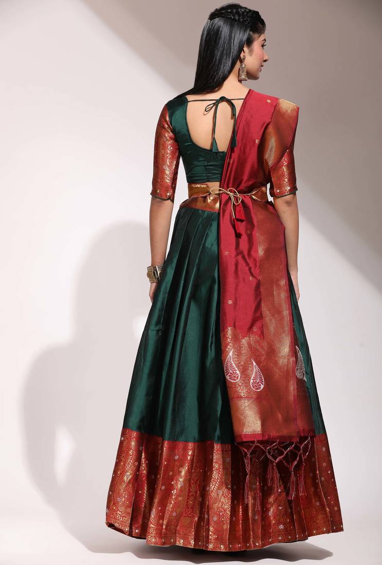 Green Embroidered Art Silk lehenga choli