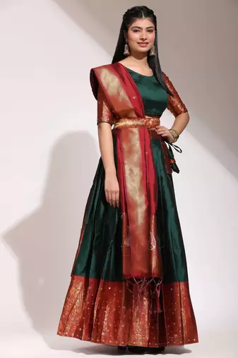 Green Embroidered Art Silk lehenga choli