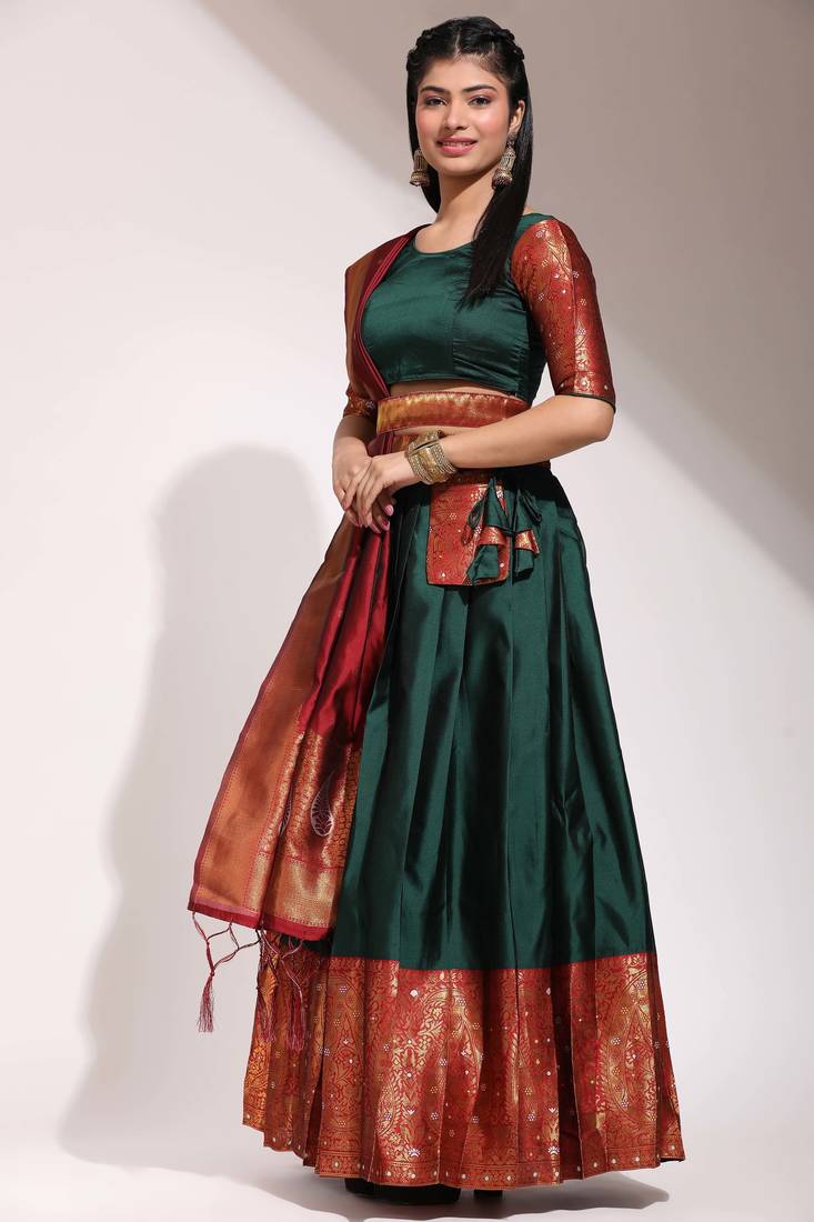 Green Embroidered Art Silk lehenga choli