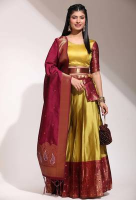 Yellow Embroidered Art Silk lehenga choli 1