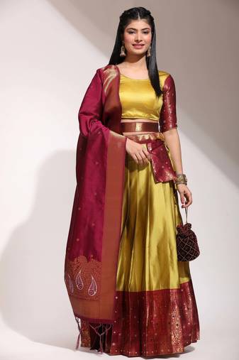 Yellow Embroidered Art Silk lehenga choli