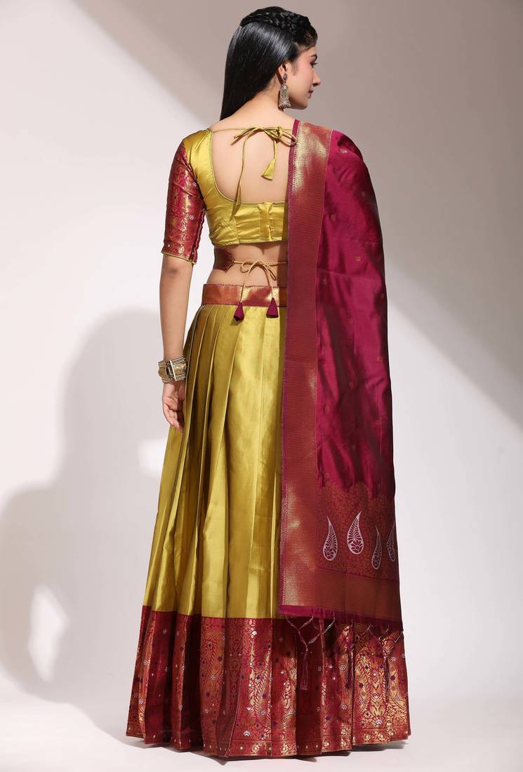 Yellow Embroidered Art Silk lehenga choli