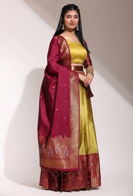 Yellow Embroidered Art Silk lehenga choli 3