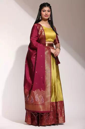 Yellow Embroidered Art Silk lehenga choli