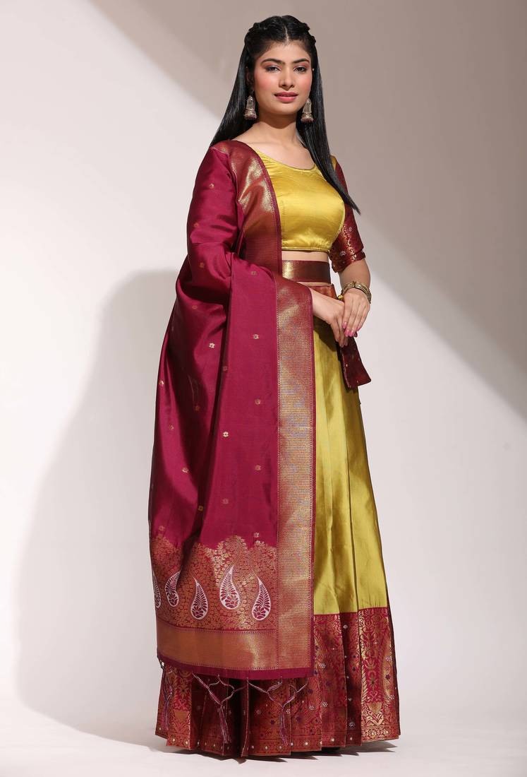 Yellow Embroidered Art Silk lehenga choli