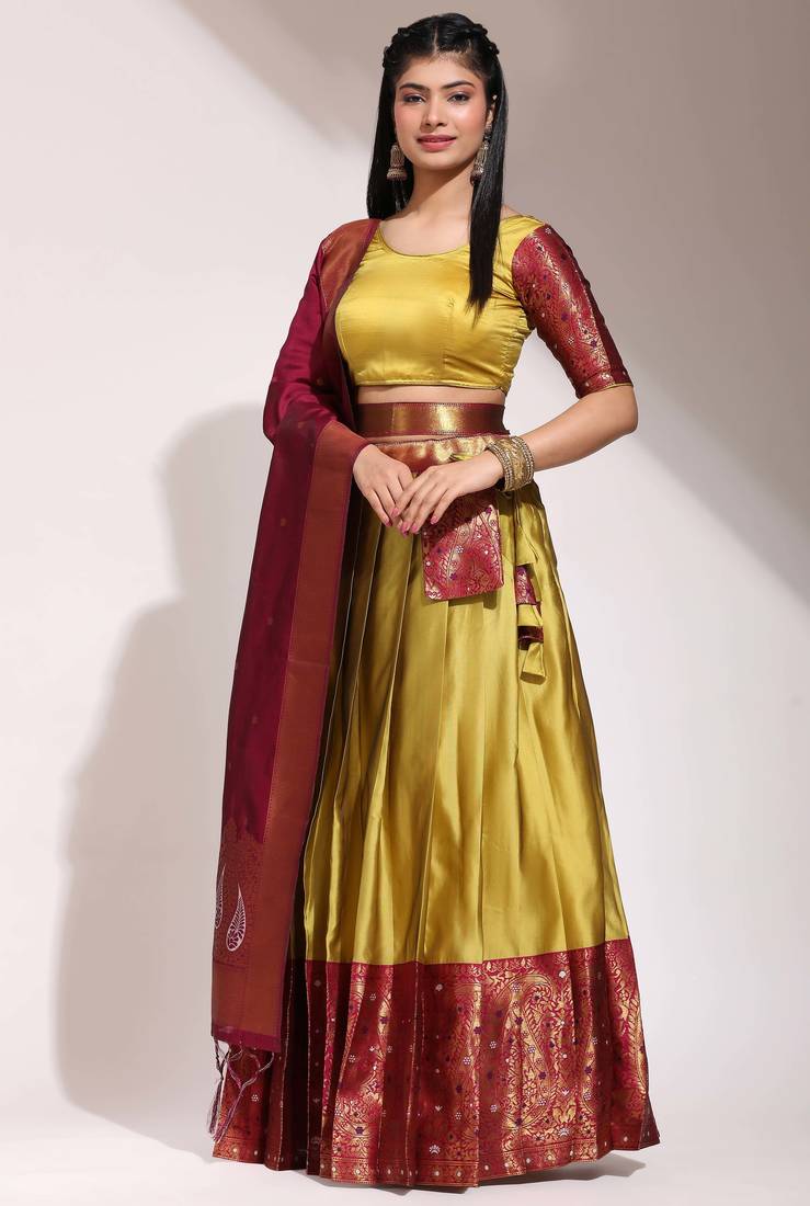 Yellow Embroidered Art Silk lehenga choli