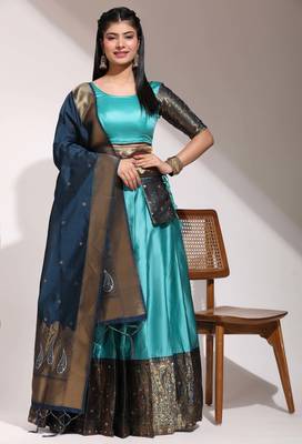 Blue Embroidered Art Silk lehenga choli 1