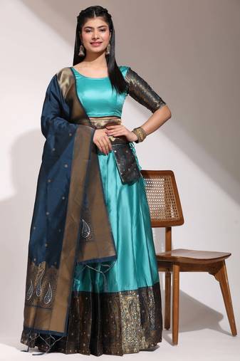 Blue Embroidered Art Silk lehenga choli