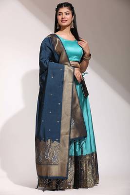 Blue Embroidered Art Silk lehenga choli 3