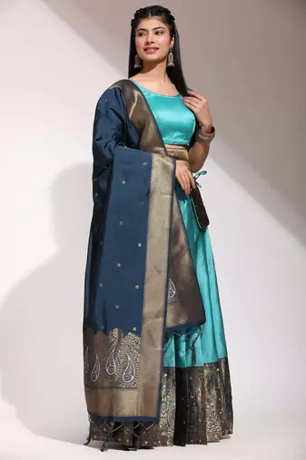 Blue Embroidered Art Silk lehenga choli