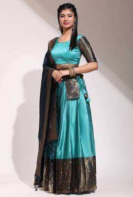 Blue Embroidered Art Silk lehenga choli 4