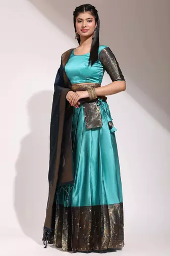 Blue Embroidered Art Silk lehenga choli
