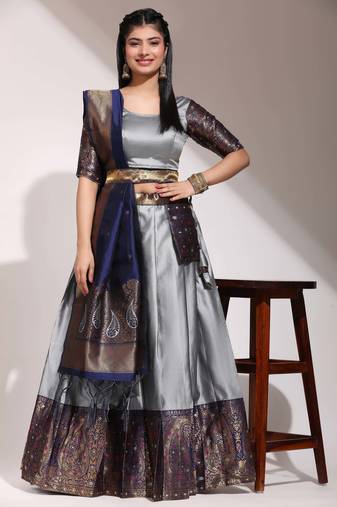 Grey Embroidered Art Silk lehenga choli