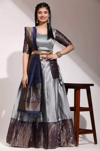 Grey Embroidered Art Silk lehenga choli