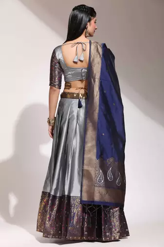 Grey Embroidered Art Silk lehenga choli