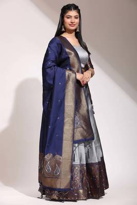 Grey Embroidered Art Silk lehenga choli 3
