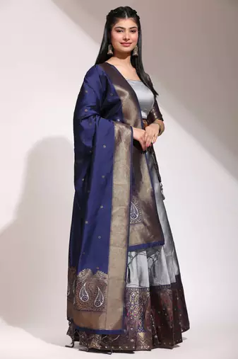 Grey Embroidered Art Silk lehenga choli