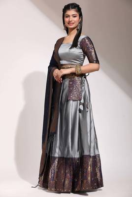 Grey Embroidered Art Silk lehenga choli 4