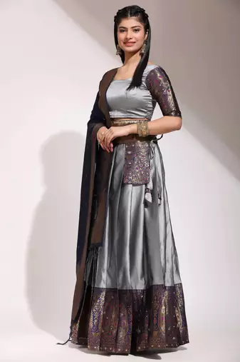 Grey Embroidered Art Silk lehenga choli
