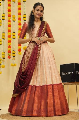 Beige Embroidered Art Silk lehenga choli