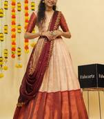 Beige Embroidered Art Silk lehenga choli