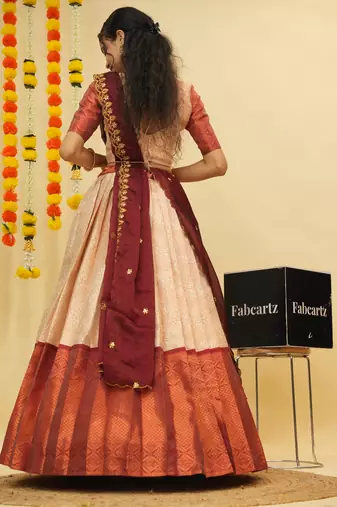 Beige Embroidered Art Silk lehenga choli