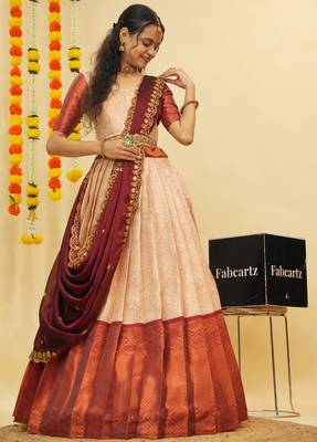 Beige Embroidered Art Silk lehenga choli 3