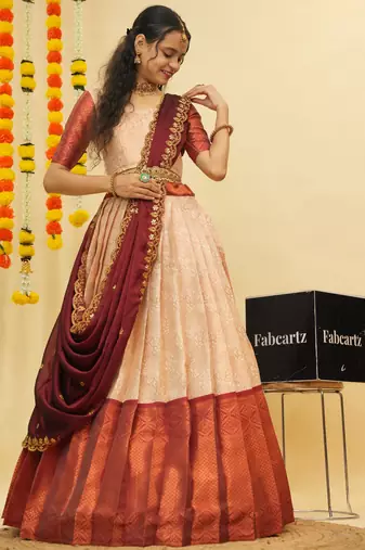 Beige Embroidered Art Silk lehenga choli