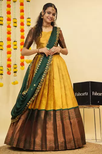 Yellow Embroidered Art Silk lehenga choli