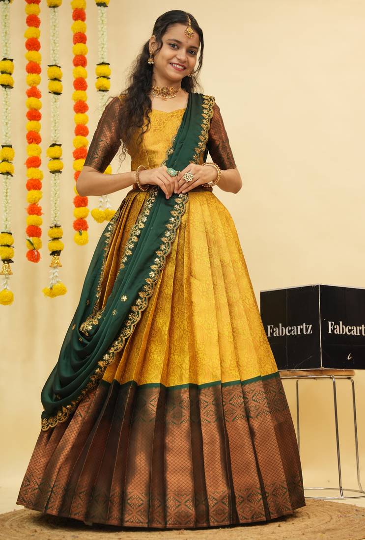 Yellow Embroidered Art Silk lehenga choli