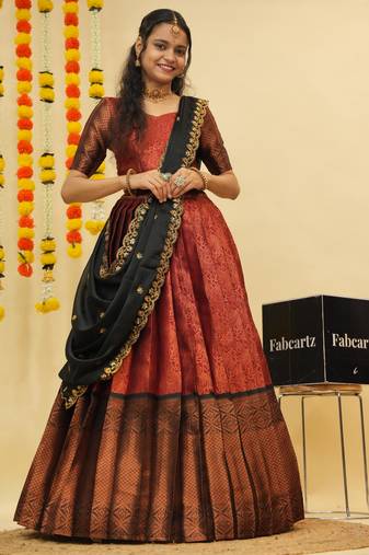 Maroon Embroidered Art Silk lehenga choli