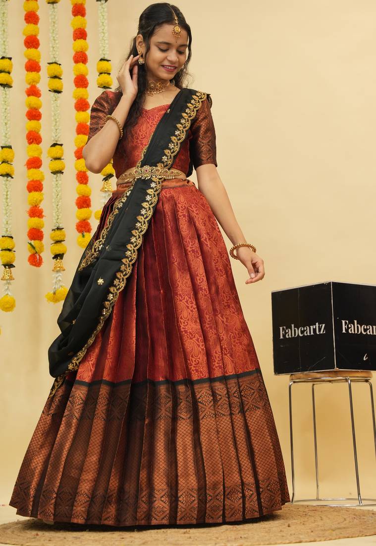 Maroon Embroidered Art Silk lehenga choli