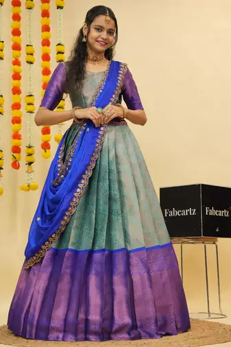 Blue Embroidered Art Silk lehenga choli