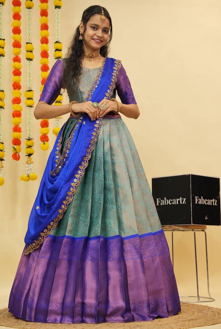 Blue Embroidered Art Silk lehenga choli