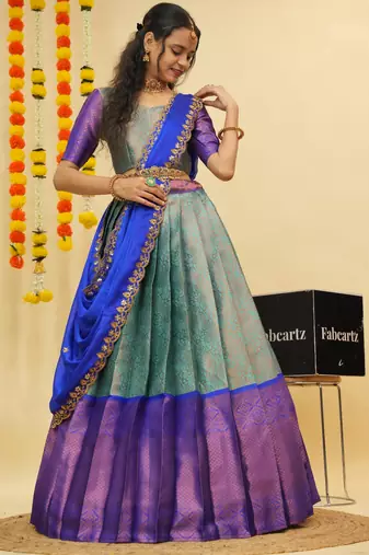 Blue Embroidered Art Silk lehenga choli
